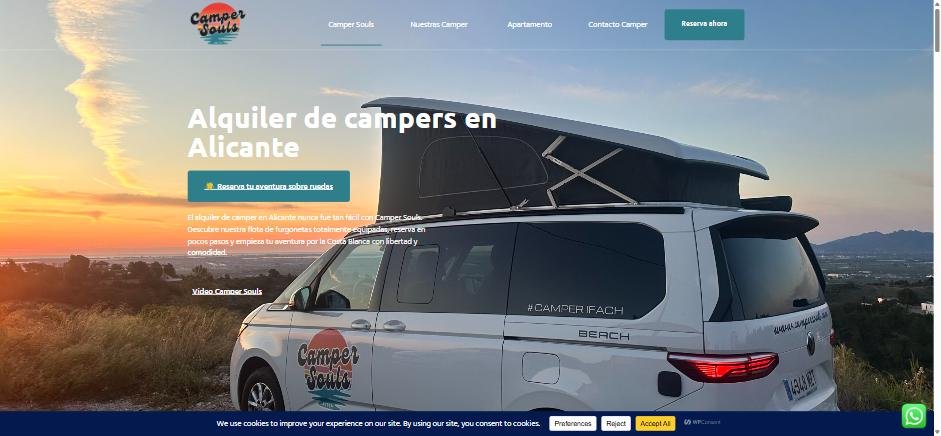 Captura de la web de Camper Souls, alquiler de campers en Alicante
