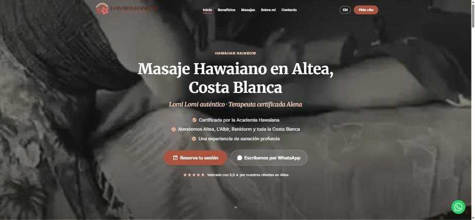 Captura de la web de Hawaiian Rainbow, masaje hawaiano en Altea