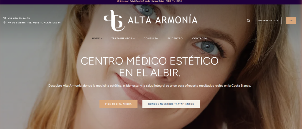 Captura de la web de Alta Armonia, centro medico estetico en El Albir